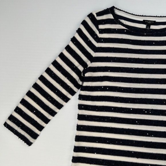 Talbots off white navy sequin 3/4 striped top - Picture 10 of 11